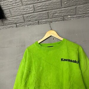 Kawasaki Crewneck Sweatshirt Mens Large Lime Green Racing Logo Pullover